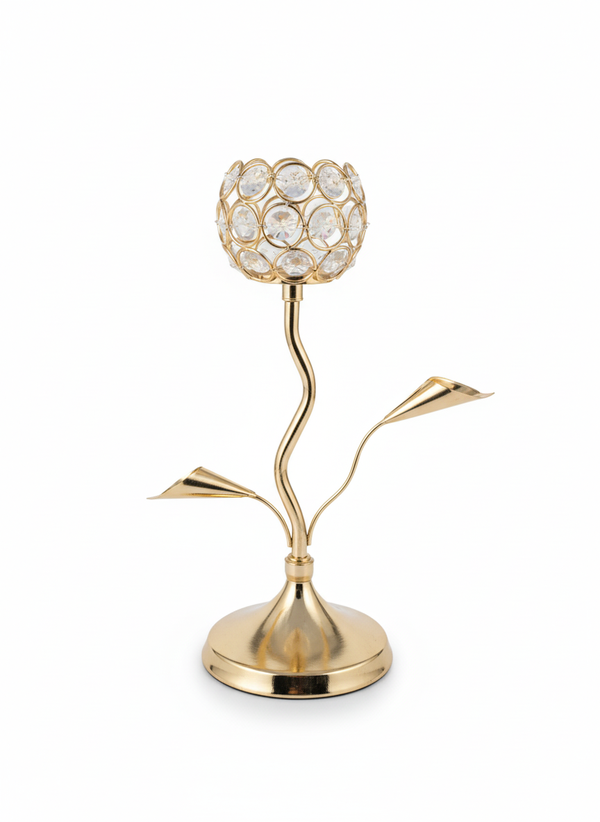 Luxury Crystal Candle Holder | Elegant Golden Table Décor