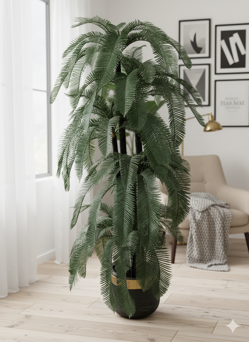 Tall Artificial Palm Tree in Decorative Black Pot