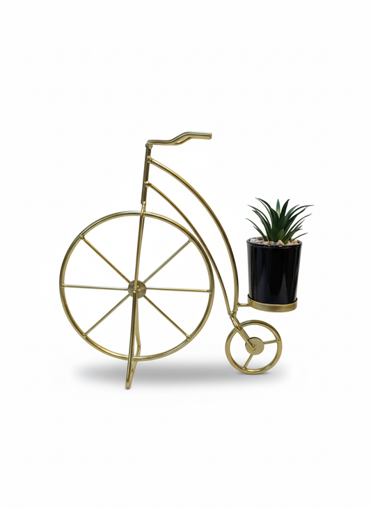 Vintage Gold Bicycle Planter with Succulent Pot