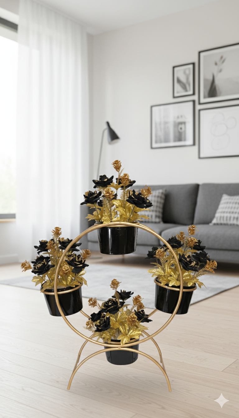 Gold Artificial Flower Set with Metal Stand
