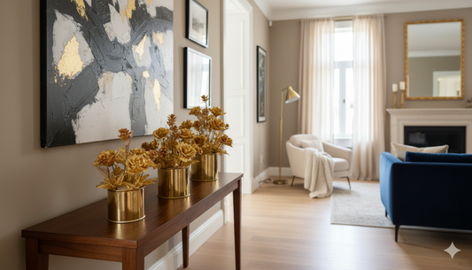 Decorative Artificial Flowers in Metallic Pots (Set of 3) Product Description: