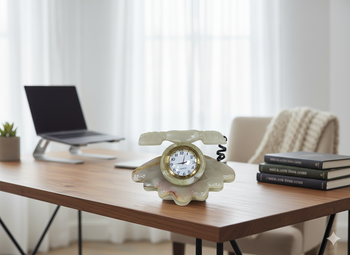 Hand-Carved Onyx Shell Table Clock