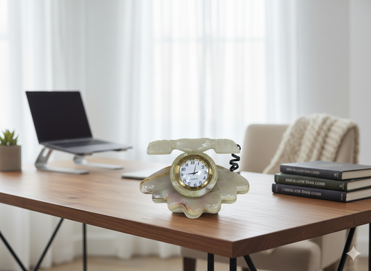 Hand-Carved Onyx Shell Table Clock