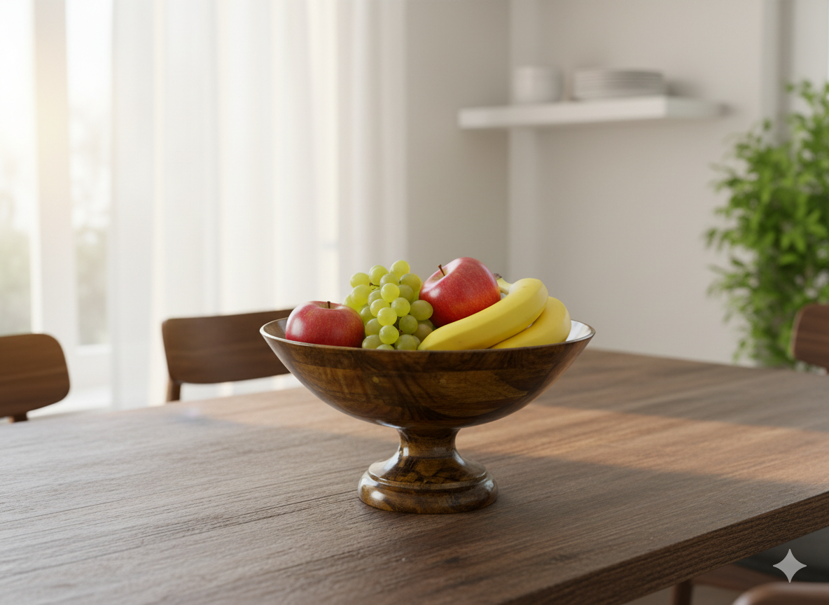 Handcrafted Wooden Pedestal Fruit / Snack Bowl