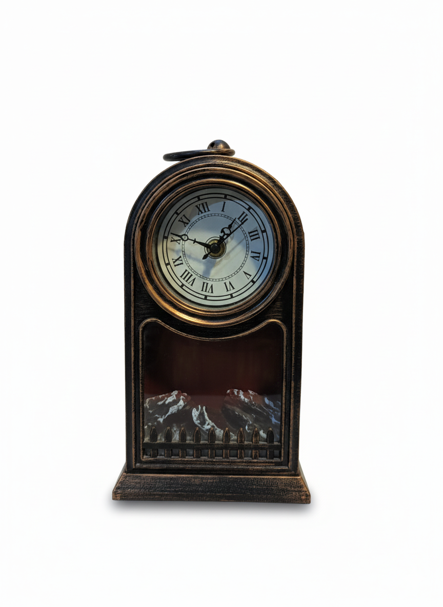 Vintage Classic Table Clock with Fireplace Design – Antique Finish