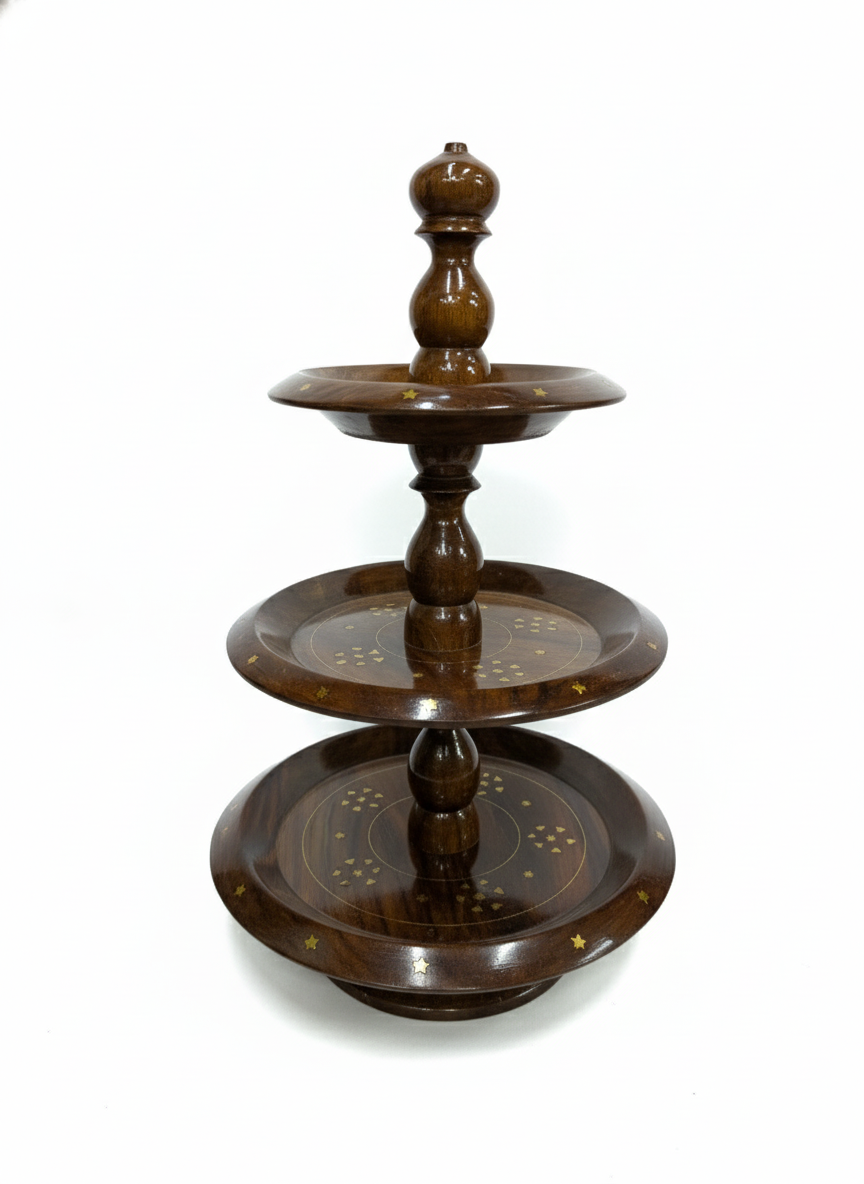 3-Tier Handcrafted Wooden Serving Stand (Inlay Design)