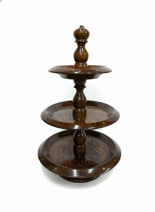 3-Tier Handcrafted Wooden Serving Stand (Inlay Design)