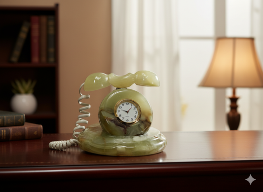 Vintage-Style Onyx Stone Telephone Table Clock (Decorative)