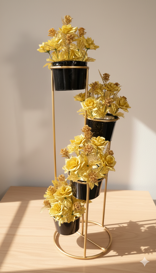 Golden Artificial Flower Stand 4 pots