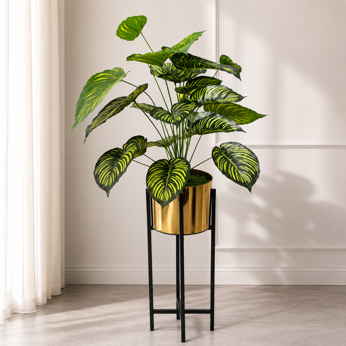 Gold Planter with Black Metal Stand
