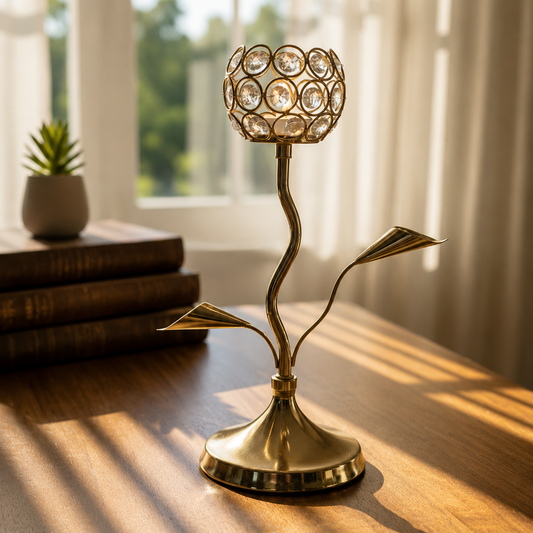 Luxury Crystal Candle Holder | Elegant Golden Table Décor