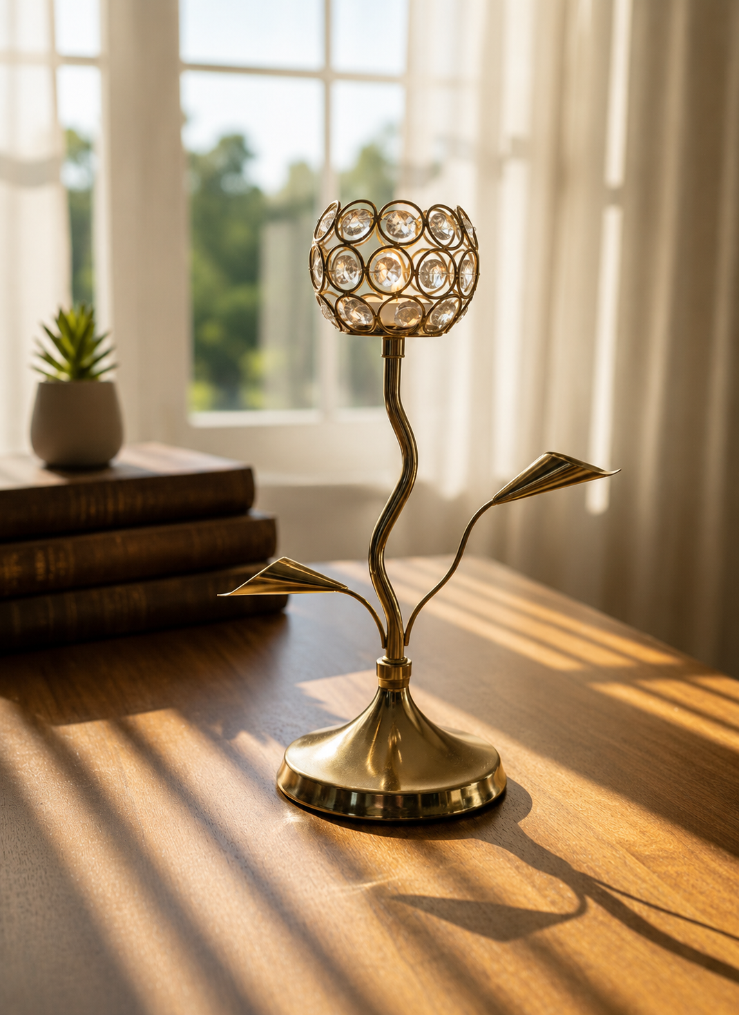 Luxury Crystal Candle Holder | Elegant Golden Table Décor