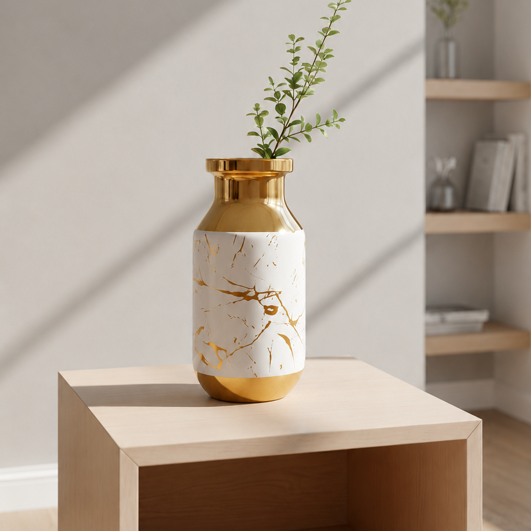 Luxury Marble Gold Vase – Elegant Home Décor