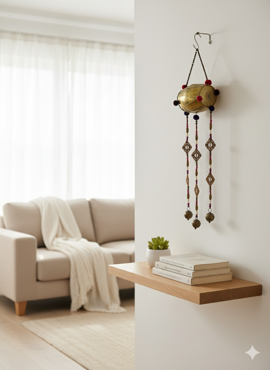 Handmade Brass Tribal Wall Hanging with Beads & Bells