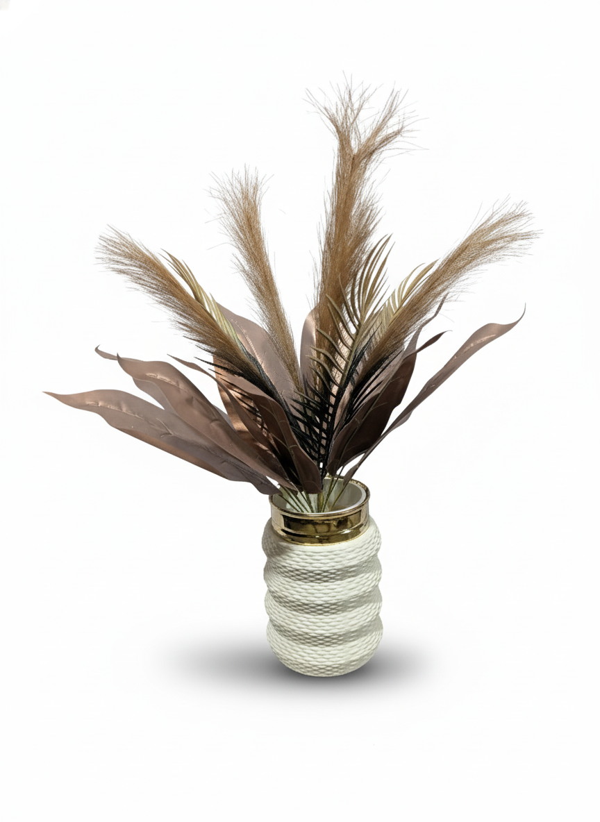 Artificial Pampas & Palm Arrangement in Textured Rope Vase