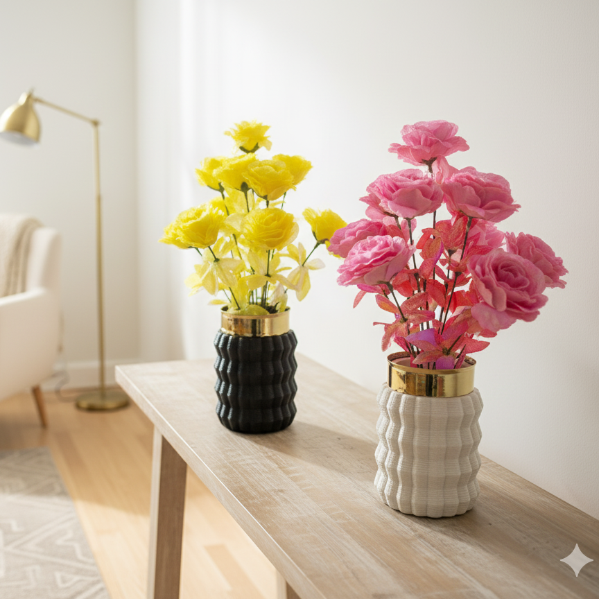 Artificial Pampas & Palm Arrangement in Textured Rope Vase