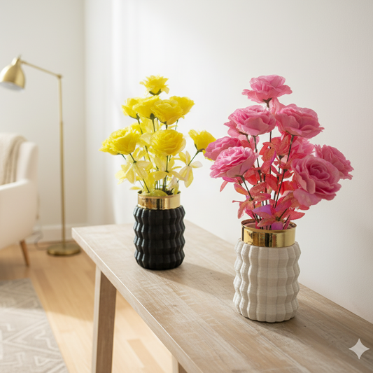 Artificial Pampas & Palm Arrangement in Textured Rope Vase