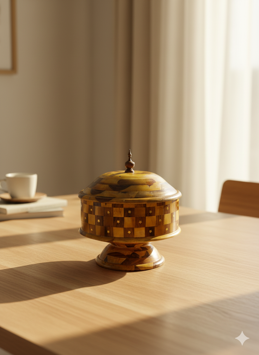 Wooden Inlay Pedestal Box for Dry Fruits & Sweets