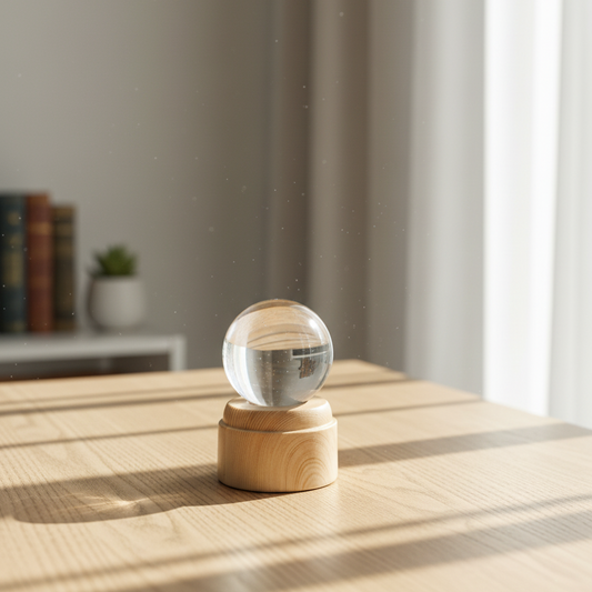 Crystal Sphere Lamp with Wooden Base
