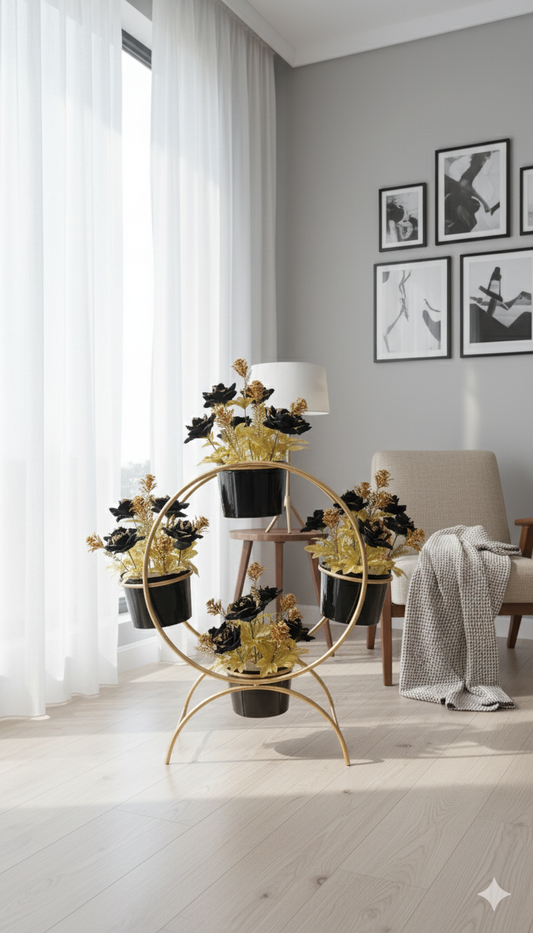 Gold Artificial Flower Set with Metal Stand