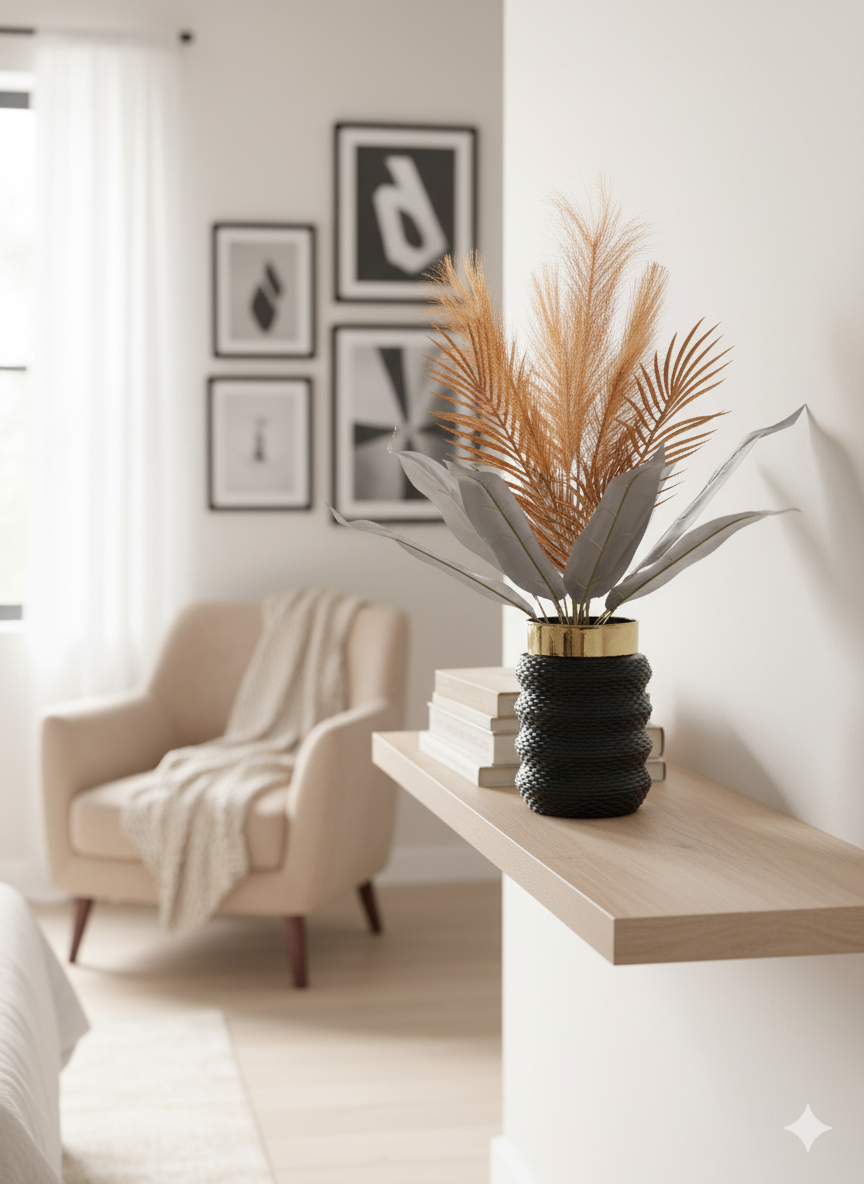 Artificial Pampas & Palm Arrangement in Textured Rope Vase