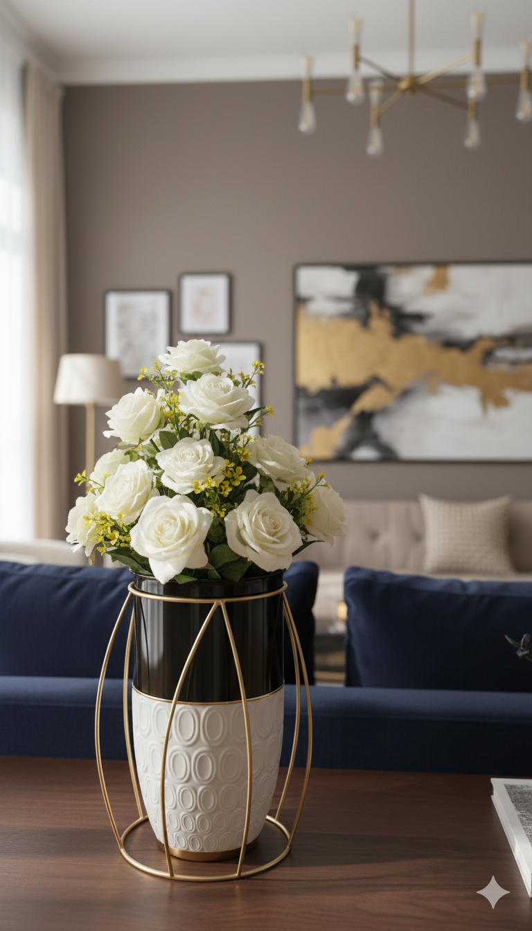 Gold Metal Stand with Rose Arrangement