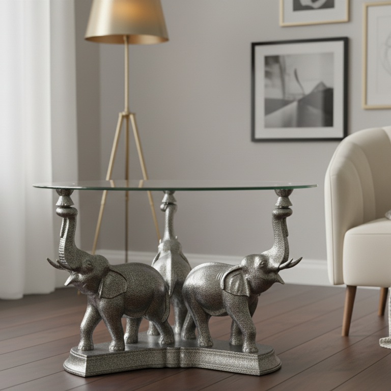 Elegant Elephant-Themed Glass Top Table