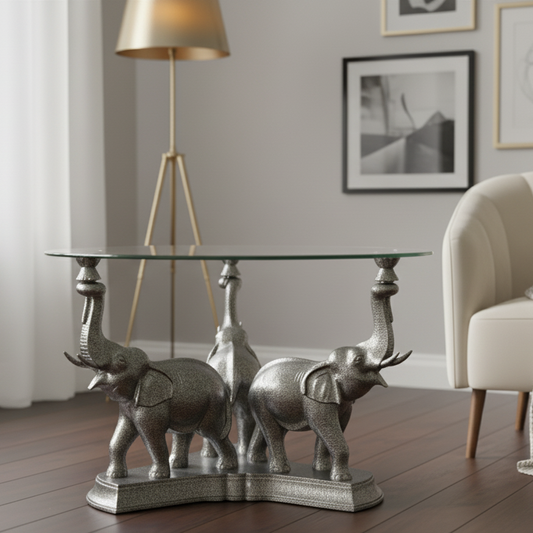 Elegant Elephant-Themed Glass Top Table
