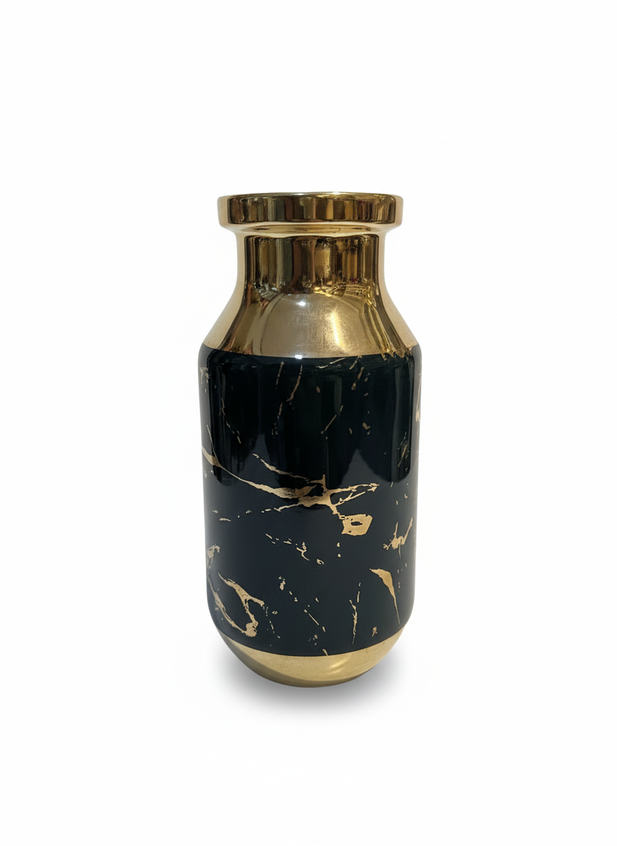 Luxury Gold & White Marble Ceramic Vase