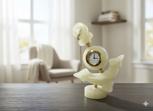 Hand-Carved Onyx Maritime Desk Clock — Ship & Anchor Design