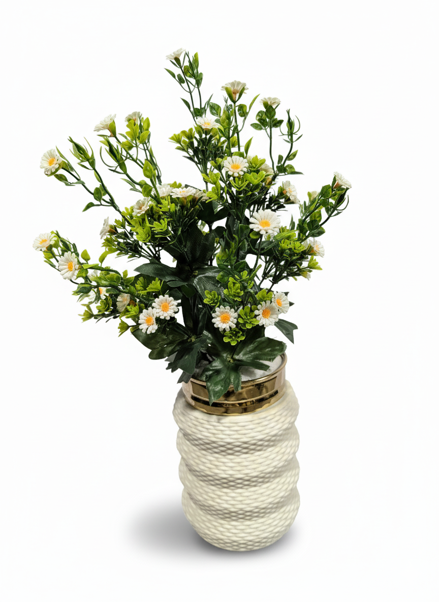 Artificial Pampas & Palm Arrangement in Textured Rope Vase