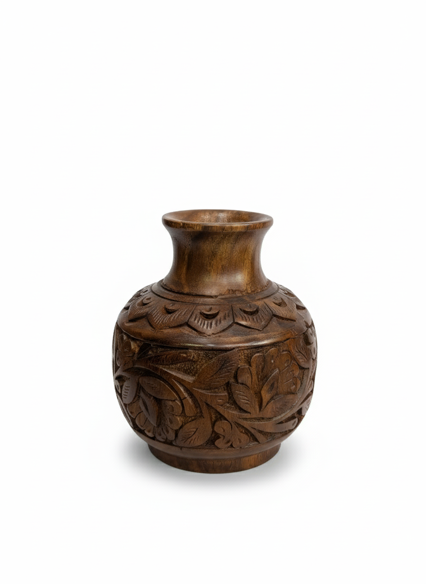 Hand-Carved Wooden Decorative Vase 3 PCS SET