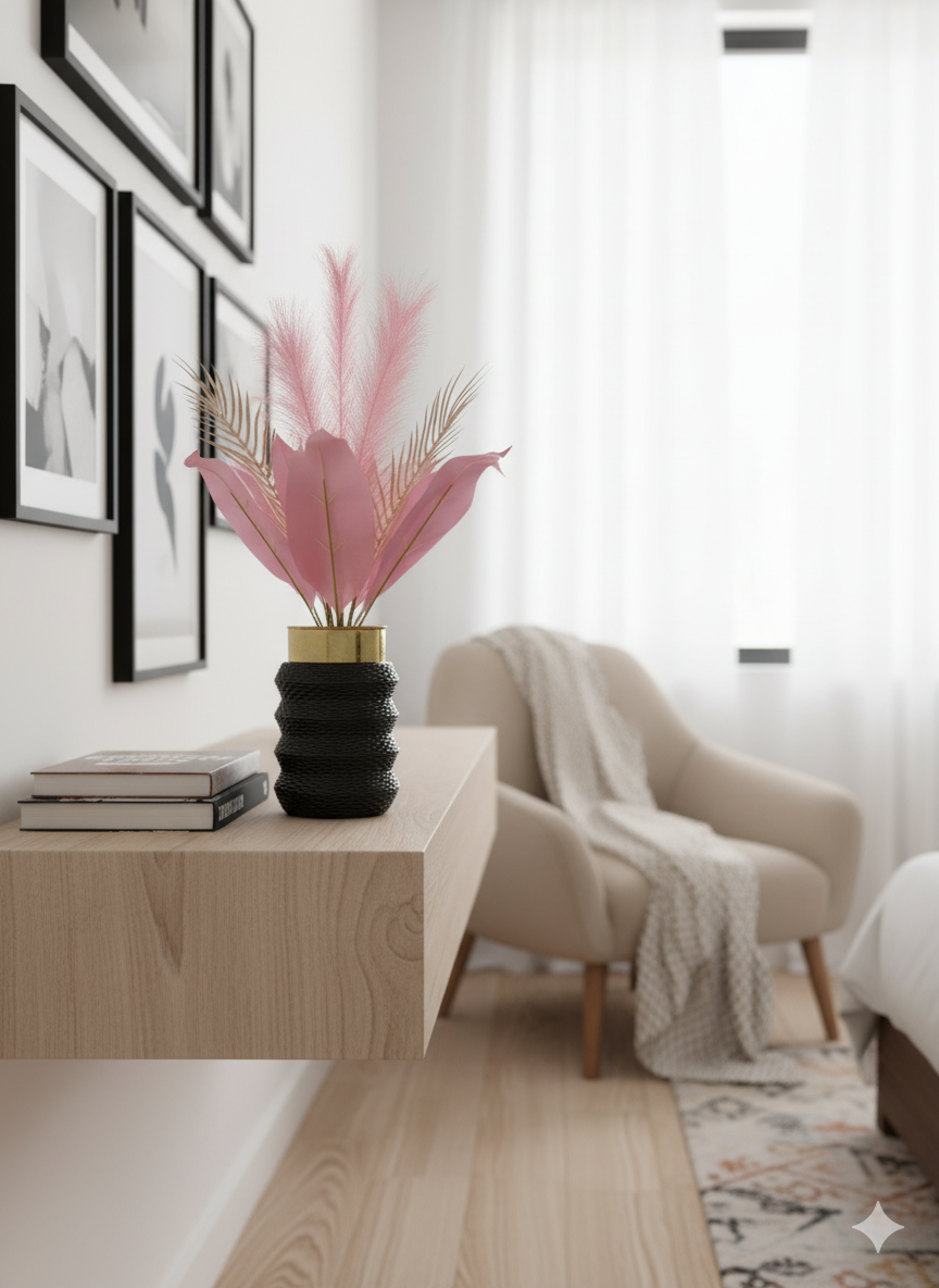 Artificial Pampas & Palm Arrangement in Textured Rope Vase