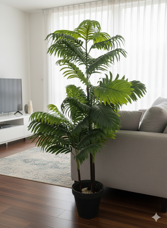 Artificial Tropical Palm Floor Plant in Black Pot