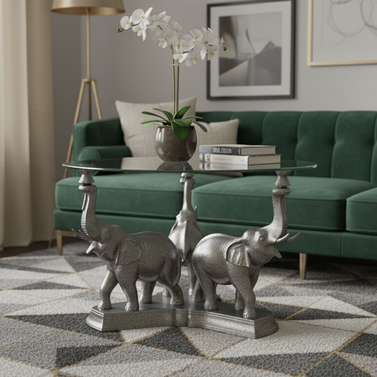 Elegant Elephant-Themed Glass Top Table