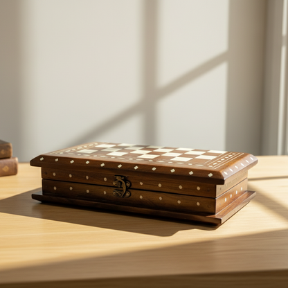 Teakwood Chess Board Box with Inlay Work