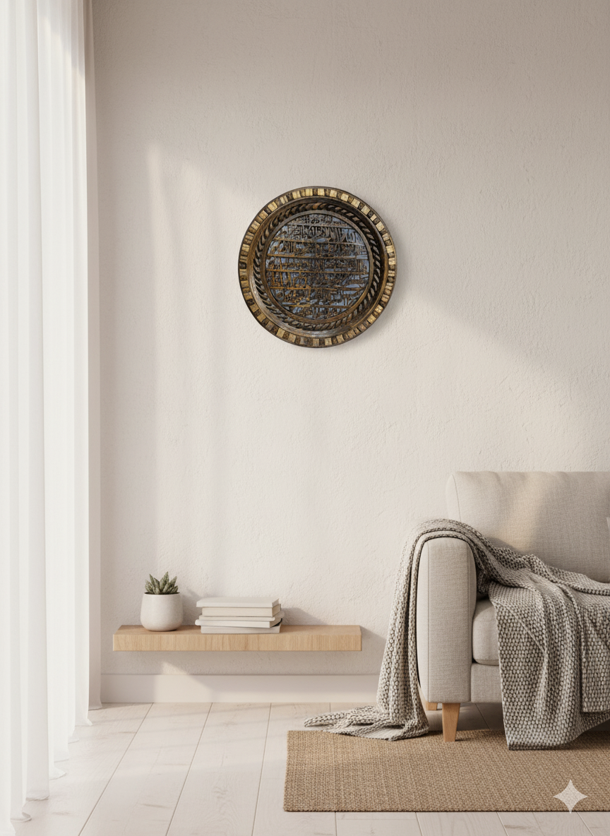 Hand-Carved Wooden Islamic Wall Plate – Arabic Calligraphy (Round)