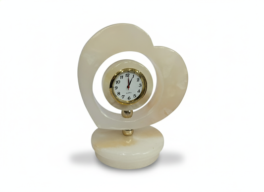Heart-Shaped Onyx Stone Table Clock (Decorative / Gift Item)