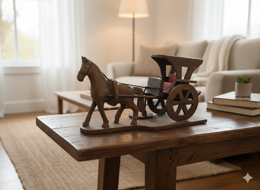 Handcrafted Wooden Horse Carriage Showpiece (Vintage Decor)