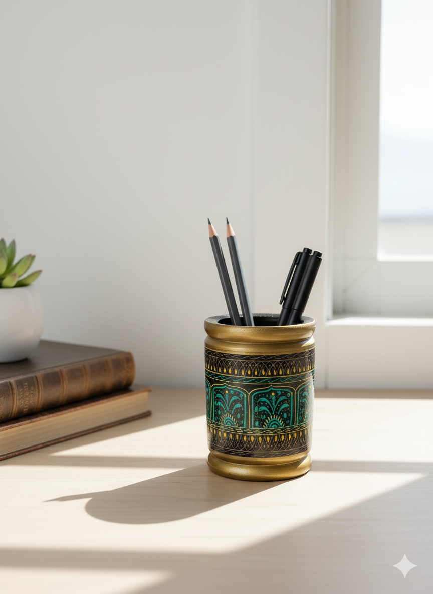 Hand-Painted Wooden Pen / Brush Holder (Mughal Style)