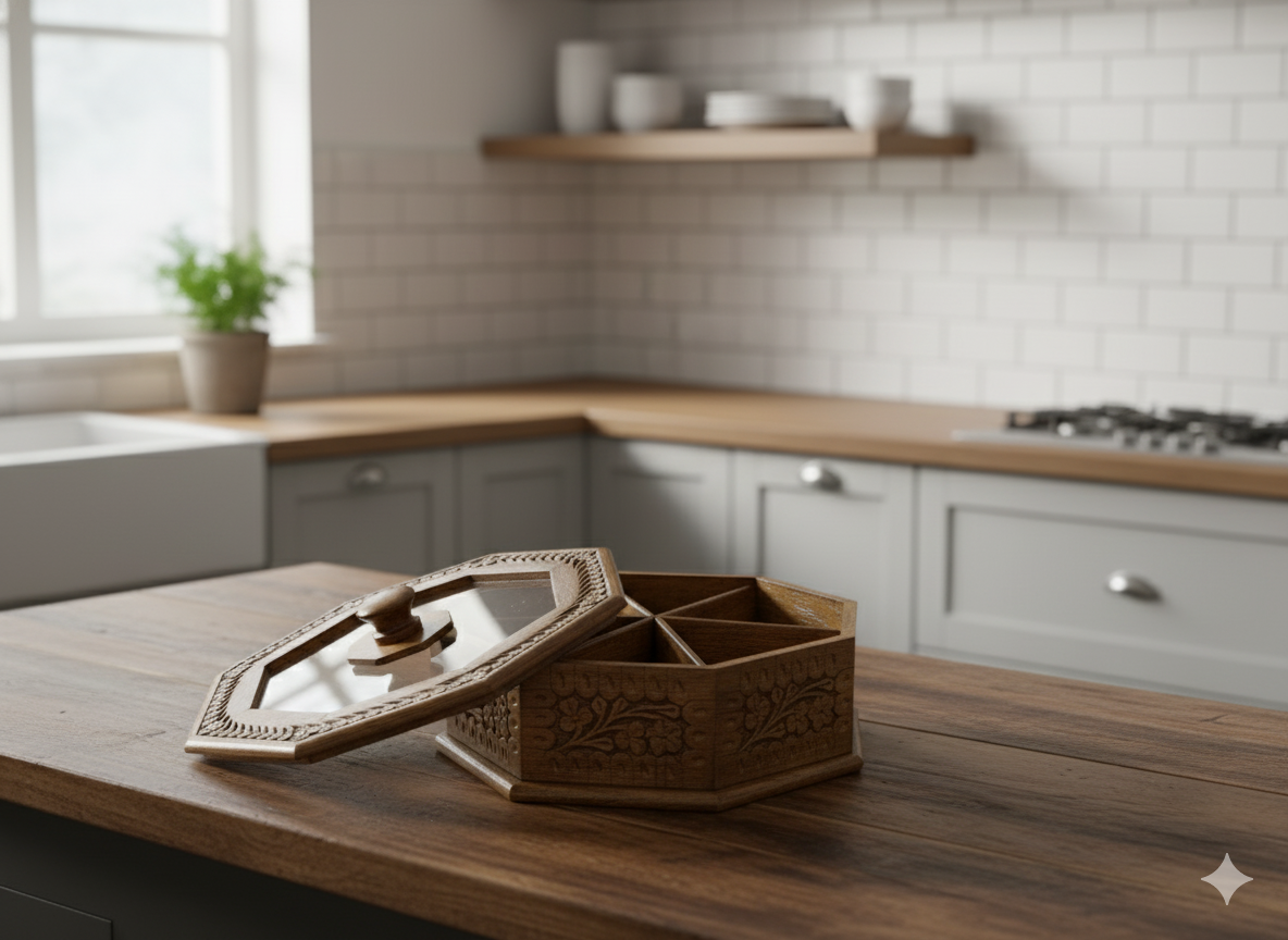 Hand-Carved Wooden Multipurpose Partition Box with Lid