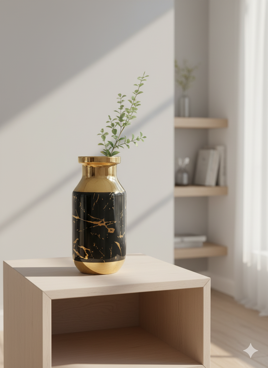 Luxury Gold & White Marble Ceramic Vase