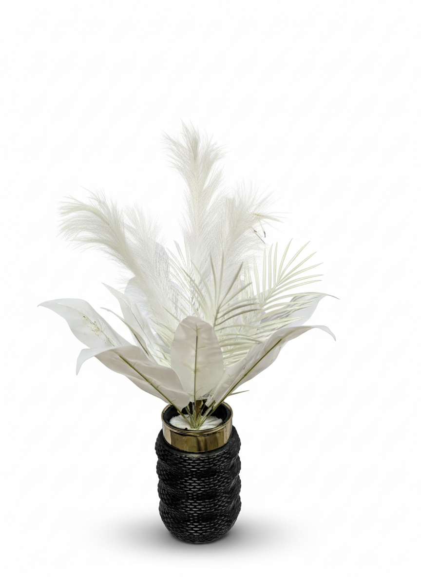 Artificial Pampas & Palm Arrangement in Textured Rope Vase