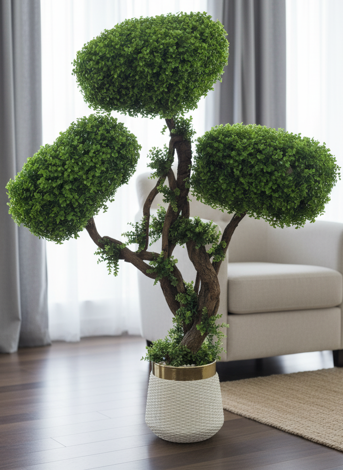 Artificial Topiary Bonsai Tree with Braided Trunk in Designer Pot