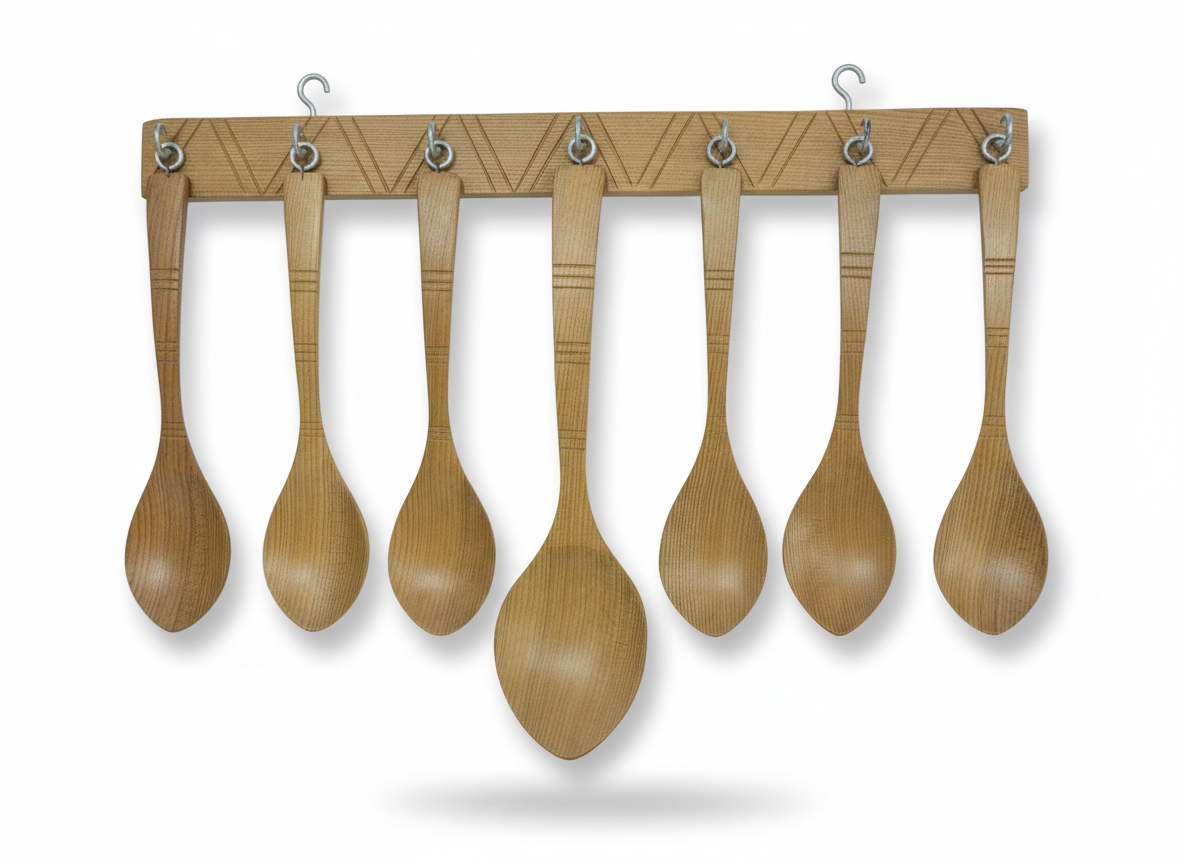 Wooden Cooking Spoon Set with Wall Hanging Rack (7-Piece)