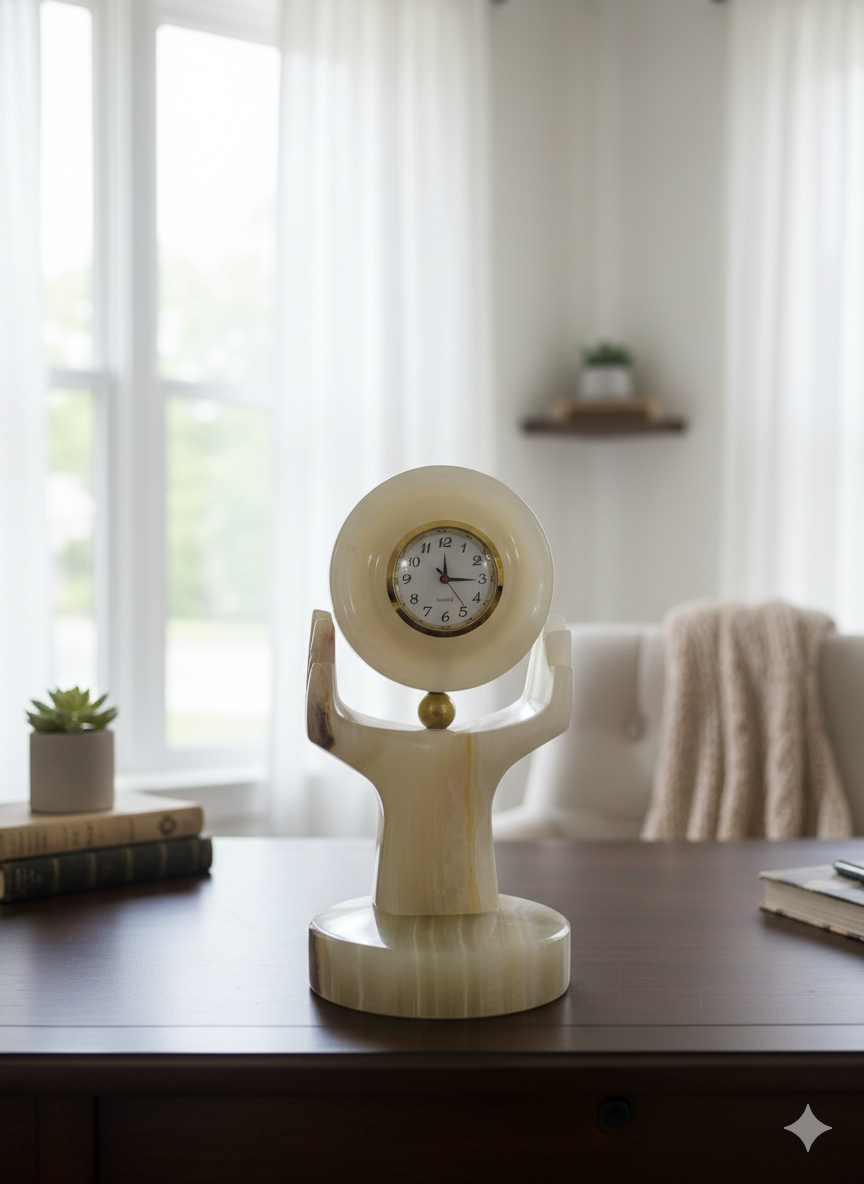 Handcrafted Onyx Stone Table Clock