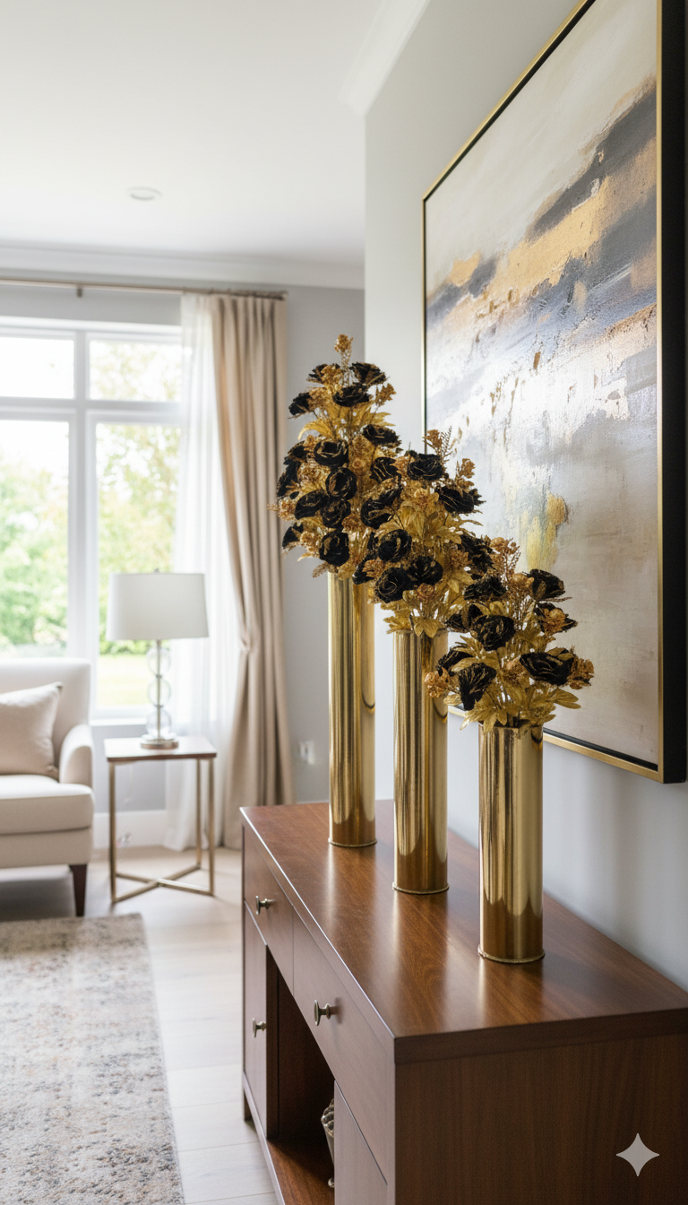 Black and Gold Rose Vases (Set of 3)