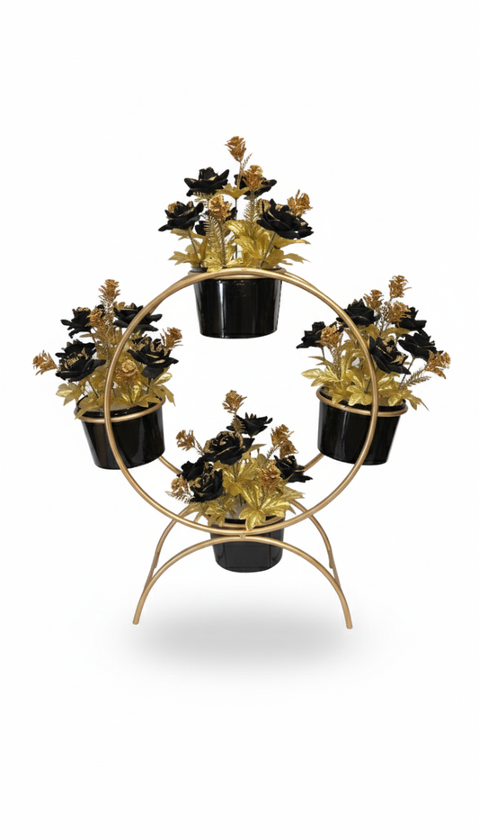 Gold Artificial Flower Set with Metal Stand