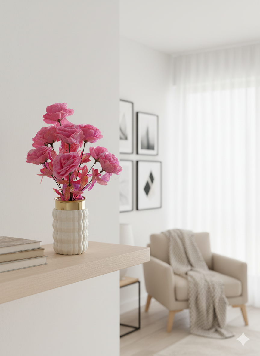 Artificial Pampas & Palm Arrangement in Textured Rope Vase