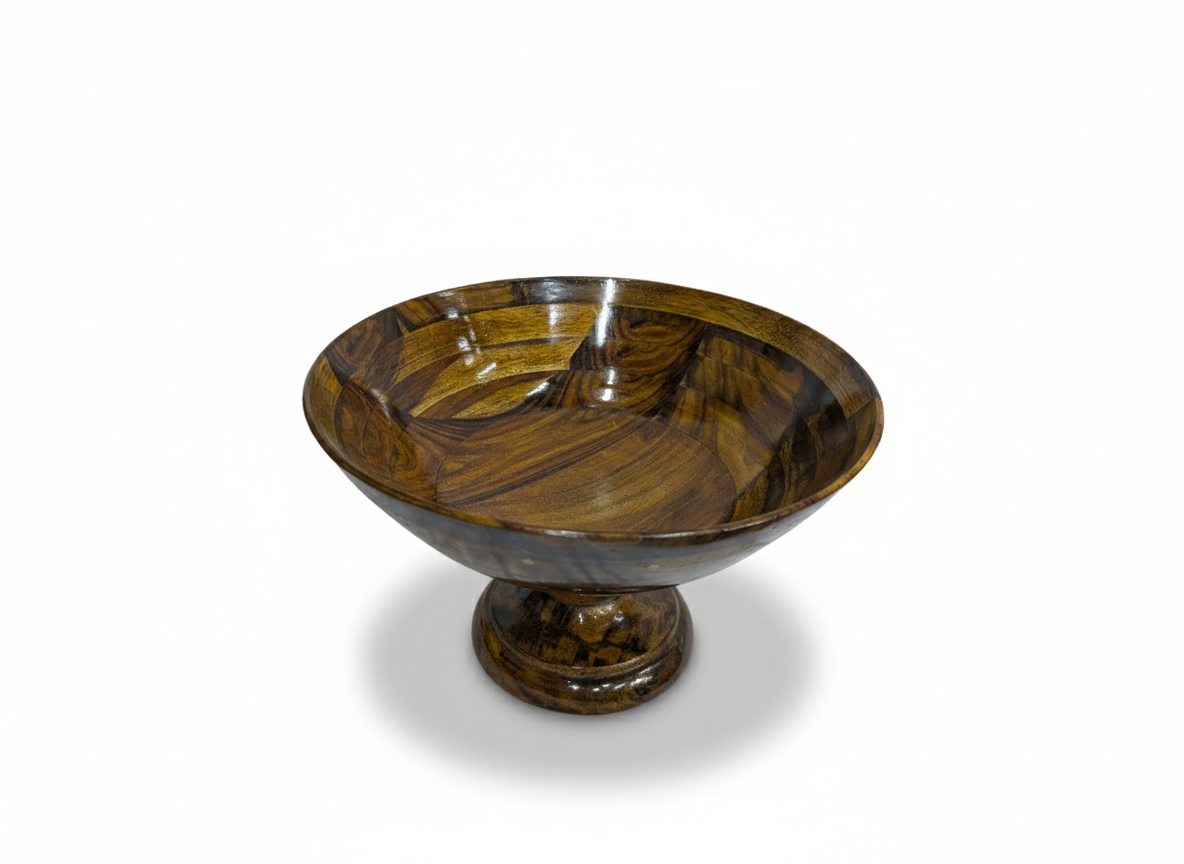 Handcrafted Wooden Pedestal Fruit / Snack Bowl